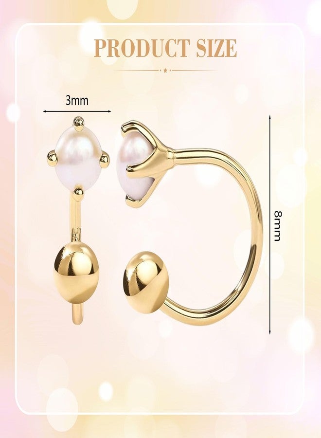VDKIDKT 925 Sterling Silver Huggie Half Hoop Earrings with Pearl inlay for Women, 14K Gold plated Hypoallergenic Minimalist Tiny Cartilage Earring, Tiny Boho Colored Cartilage Earring - Image 4